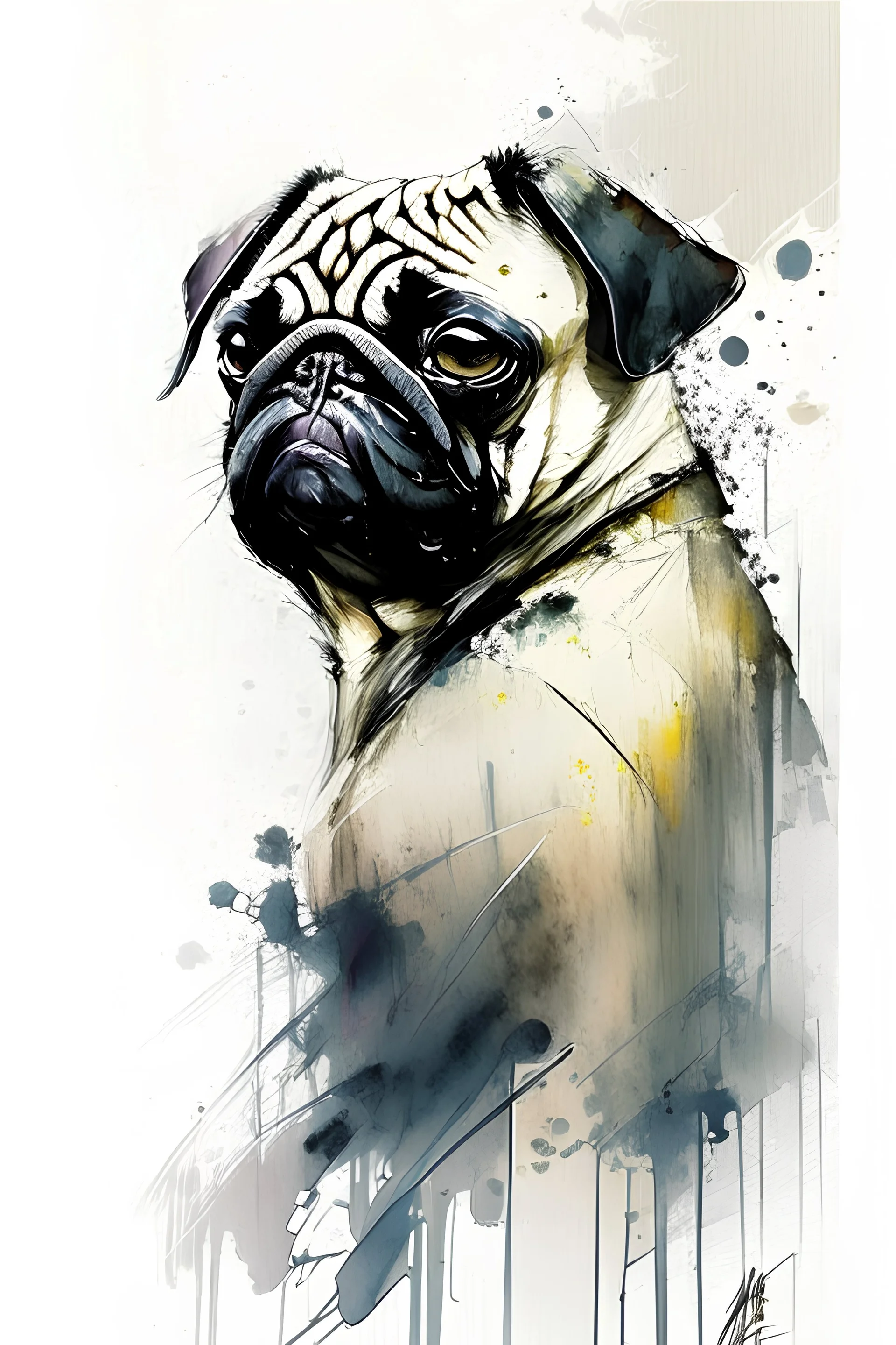 Pug watercolour Yoji Shinkawa in style high_quality_art. Ru dalle