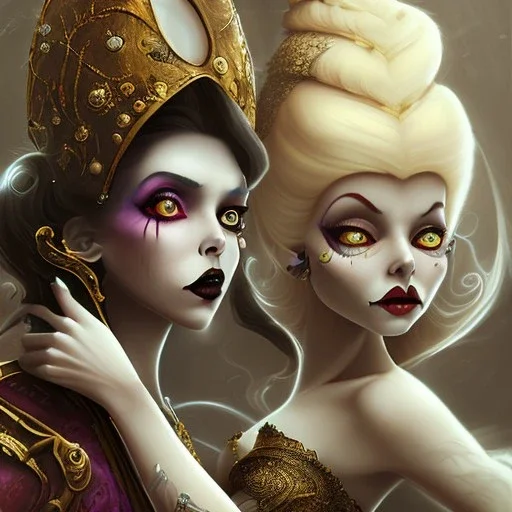 extrem tim burton style of the evil stepsisters, sharp focus