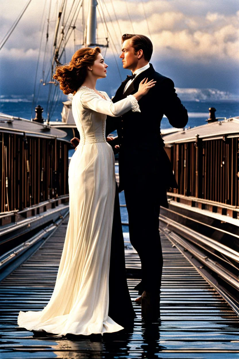 Titanic deck jack and rose standing in t pose "I'm Flying" Scene