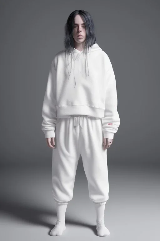 Billie Eilish, underpants, white socks, pale skin, high detail, realistic, 8k, not to be distinguished from a photo