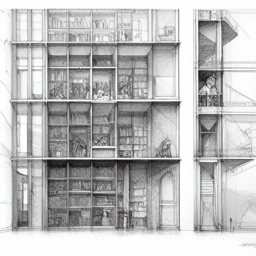 building cross section, interior croquis, building interior architecture,building cross section, detailed room+Book illustration by , Jean Baptiste Monge, strong lines, high contrast vibrant colors, highly detailed, 16k resolution, trending on behance