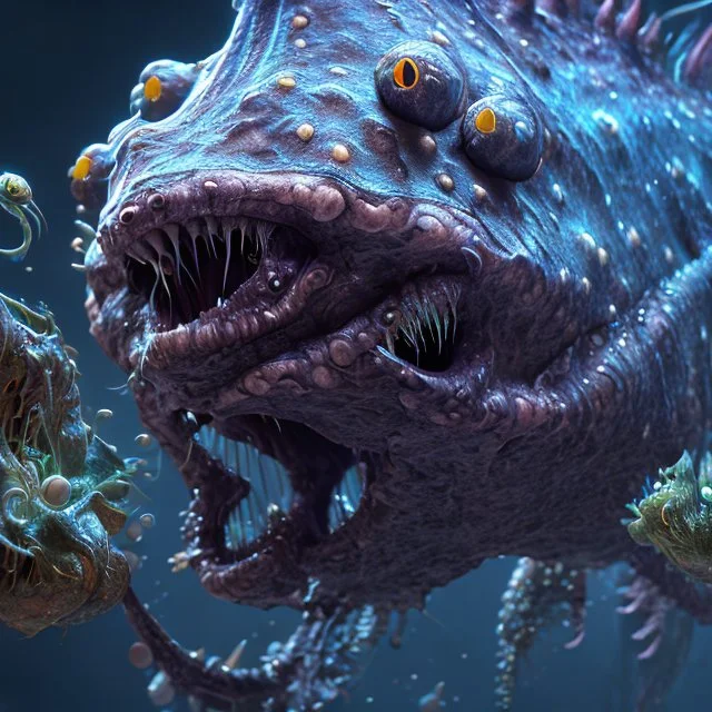 fluid ink angler fish creature, unreal engine 5, 8k resolution, photorealistic, ultra detailed