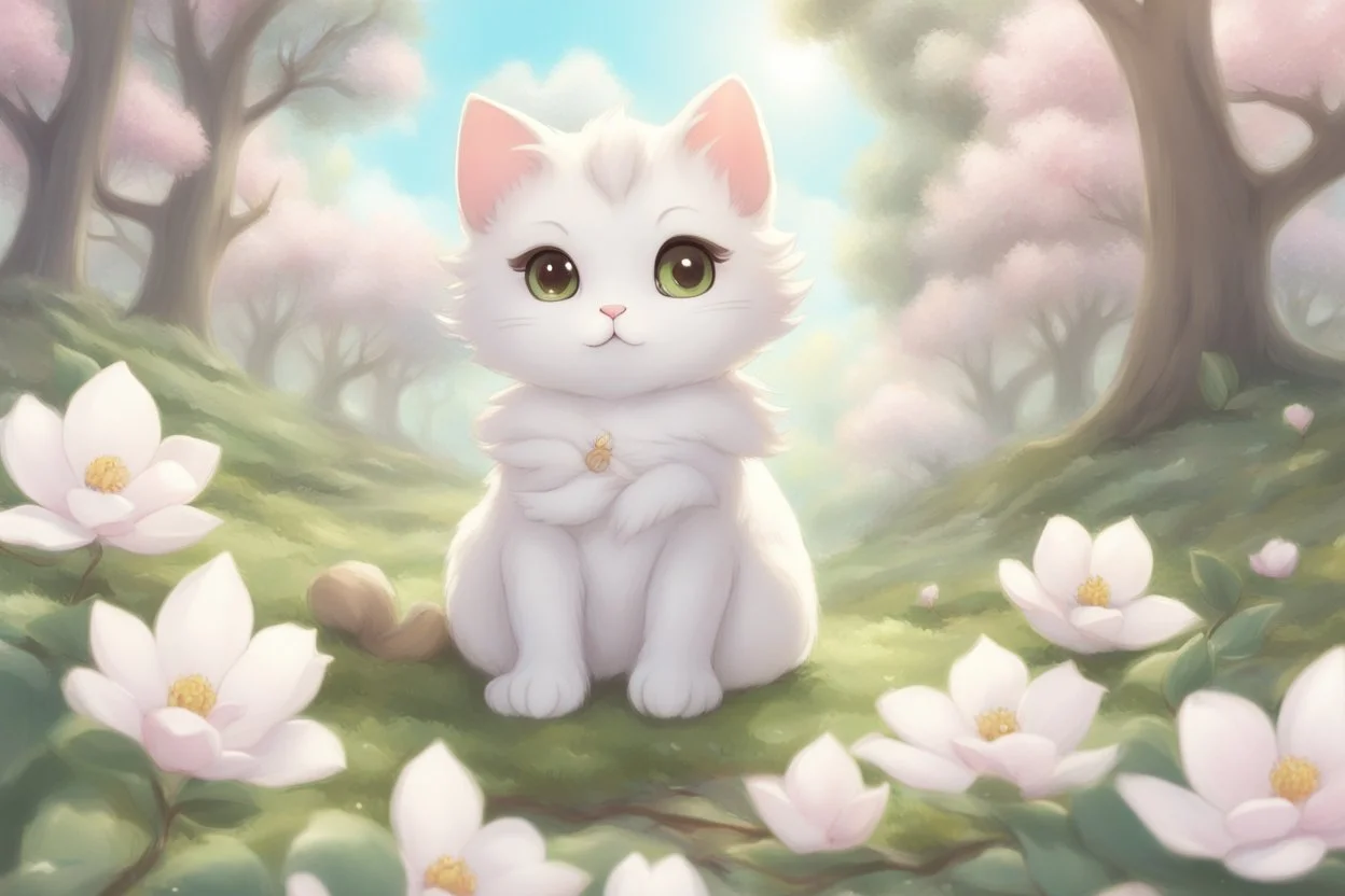 cute anime chibi cat in magnolia forest in sunshine Weight:1 heavenly sunshine beams divine bright soft focus holy in the clouds Weight:0.9