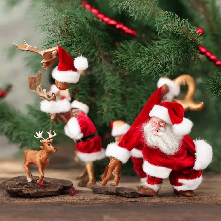 miniature christmas scene santa reindeer drunk