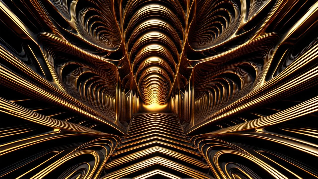 a 3d fractal stage structre made of metallic color 3d structures, pertty artistc background