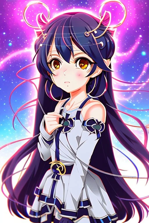 Modern stunning pfp of anime girl of Gemini zodiac sign. Background must contain Gemini zodiac sign