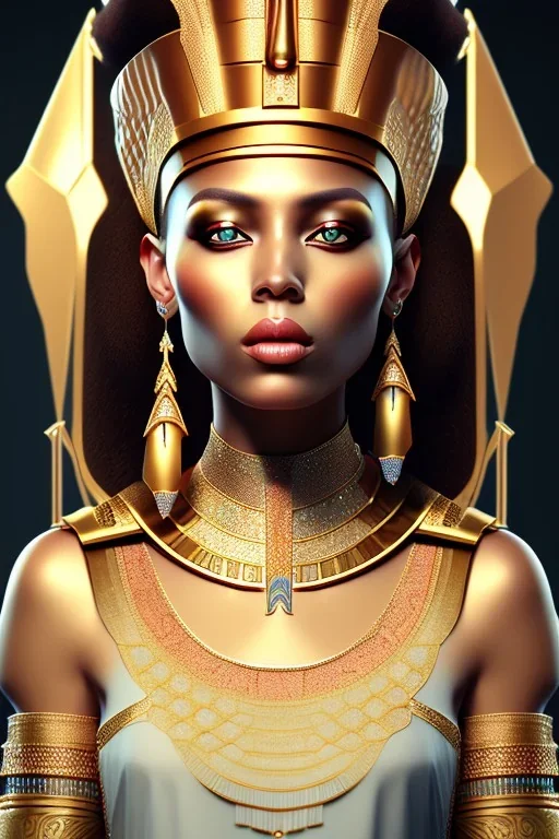 Beautiful pharaonic queen, pharaonic dress, clear features, too many details, 4k, 8k, portrait, 3d, fantasy