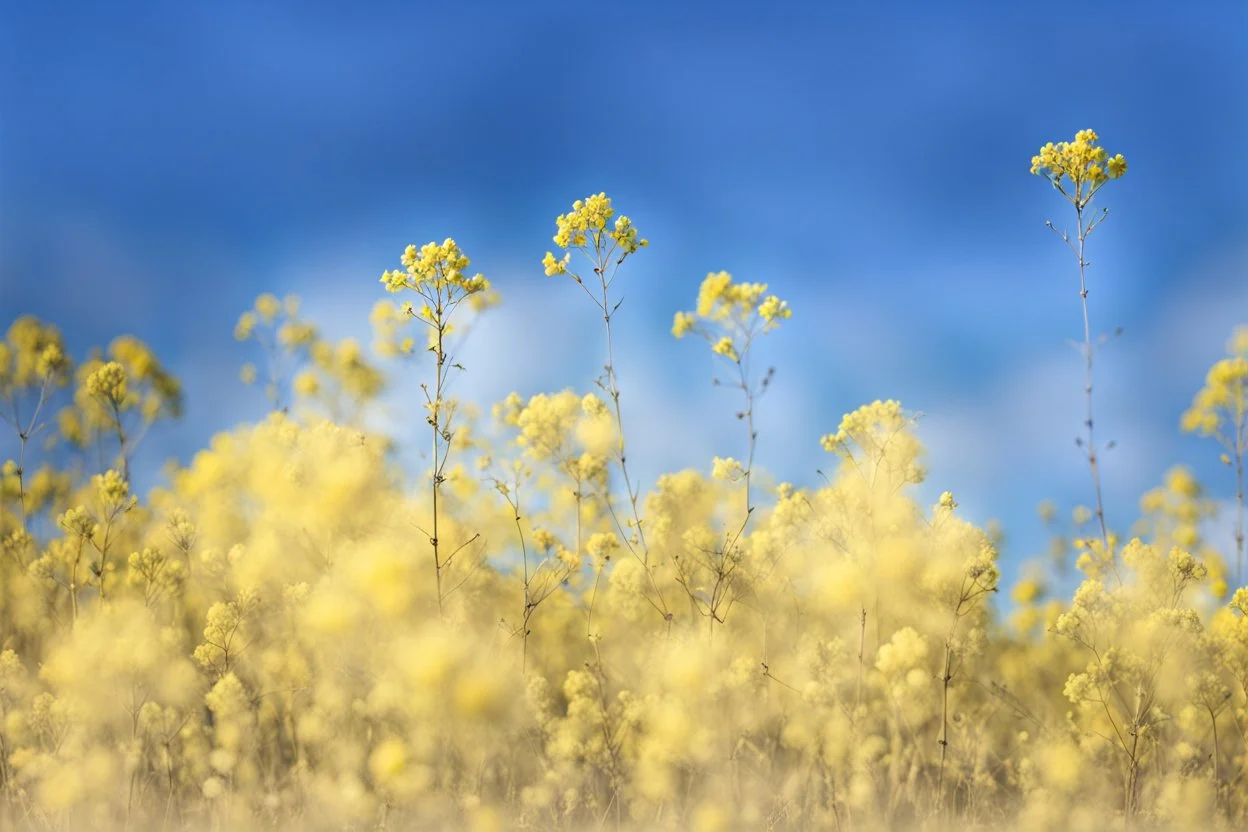 bottom is detailed canola, top is sky, photography,