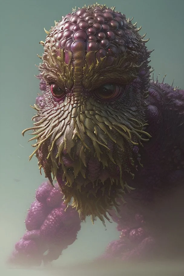 Grape monster, hyperrealistic, super detailed, 8k, high quality, trending art, trending on artstation, sharp focus, studio photo, intricate details, highly detailed, by greg rutkowski