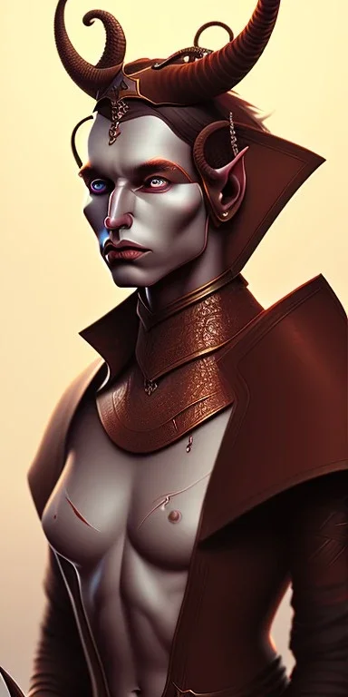 portrait of the body of a tiefling in d&d style, ultradetailed clothes, cinematic