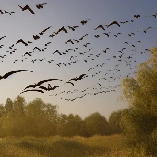 A group of pterosaurs flying in the sky