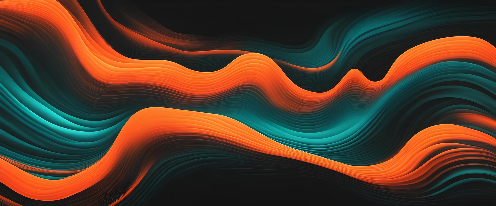 Vibrant orange teal white psychedelic grainy gradient color flow wave on black background