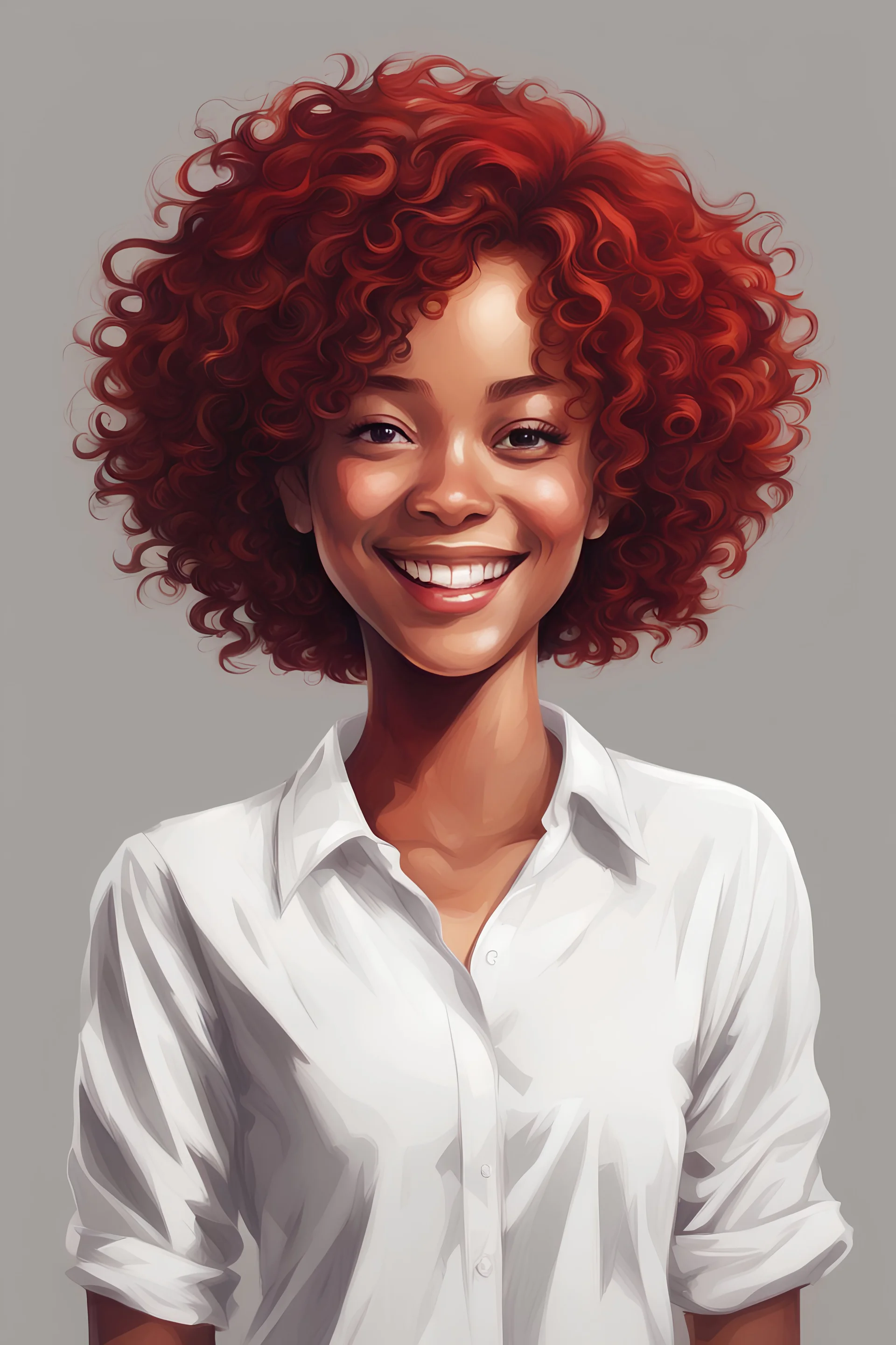 Design black girl short curly hair Red hair smiling happily White shirt