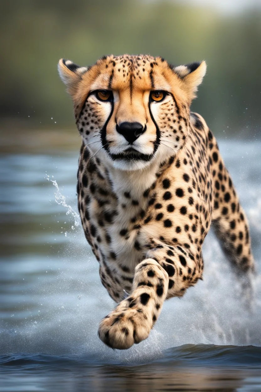 /imagine prompt: realistic, personality: [Capture a close-up shot of the cheetah diving into the river, its body partially submerged in the water. Water splashes around it as it fights against the strong current, trying to change its course. The determination and strength on the cheetah's face are evident]unreal engine, hyper real --q 2 --v 5.2 --ar 16:9