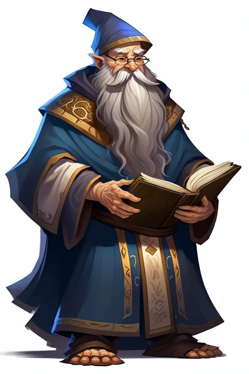 Dwarven student wizard with a D on his robes