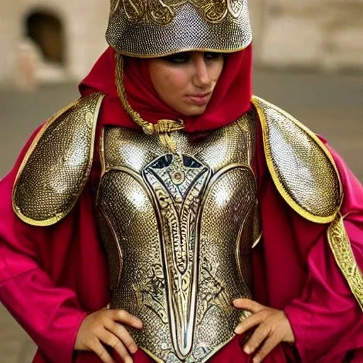 arab female warrior pretty cleavage ornate metal armour silks