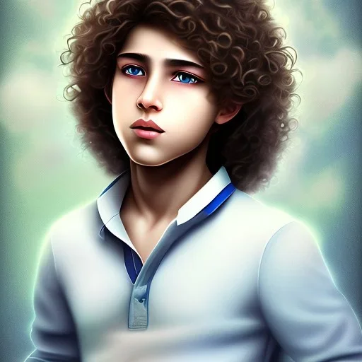 beautiful 12 year old arabic boy with curly hair and light blue eyes