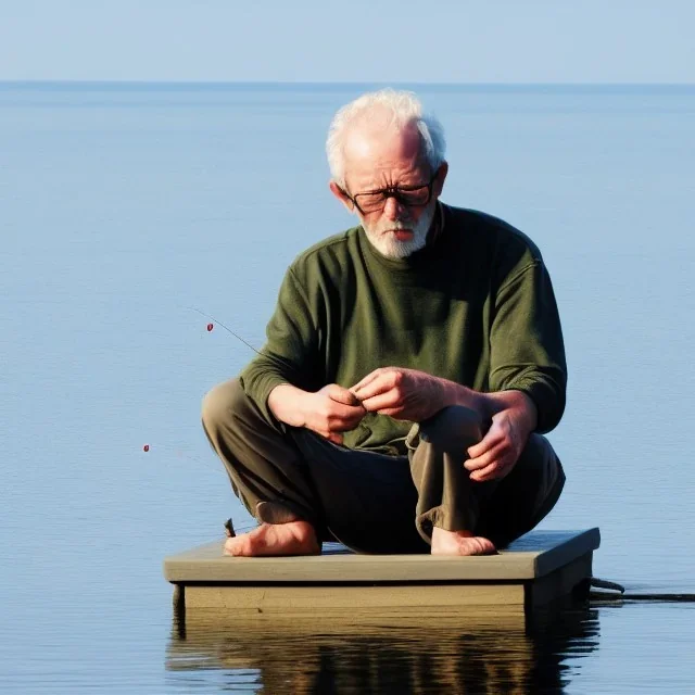 homme entrain de pêcher, vue éloigné, de coté, position assise, réaliste