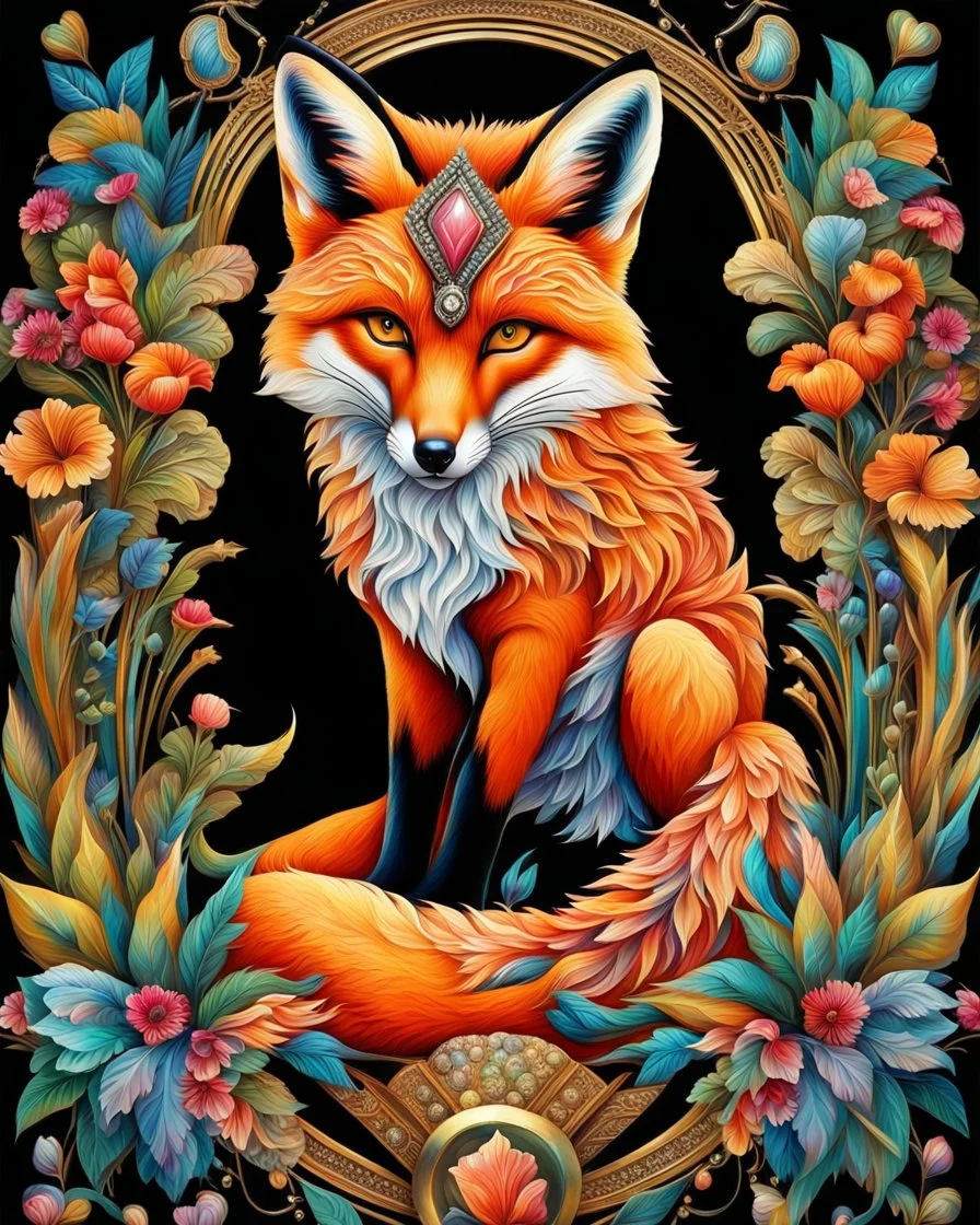 Beautiful Fox colorful art Deco, full body, amazing artwork, hyper detailed, ultra maximalist quality, 12k