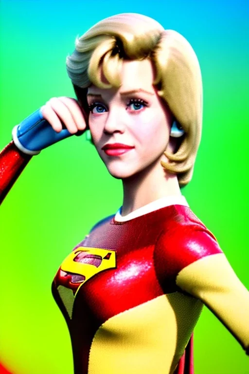 portrait, blonde, Jane Fonda, make-up, happy, coca-cola drinking, Realistic image, retro, 60s, supergirl, tights minimal dress, sweat, Color background, photo studio, concept art, smooth, unreal engine 5, god lights, ray tracing, RTX, lumen lighting, ultra detail, volumetric lighting, 3d, finely drawn, high definition, 4k.