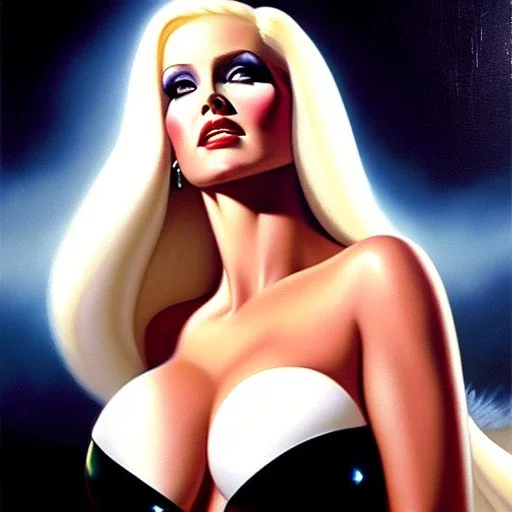 portrait of beautiful busty emma frost painting by Brom, oil on canvas, cinematic composition, extreme detail,fit full head inside picture