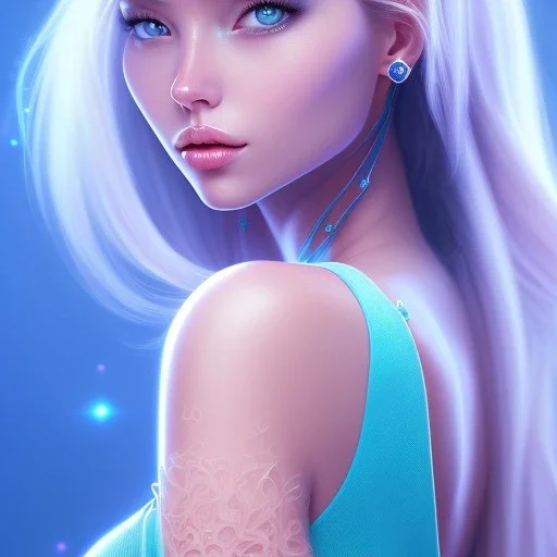 Portrait of mutant prettyand sweet woman , perfect composition, hyperrealistic, blue cosmic atmosphere, super detailed, 8k, high quality,