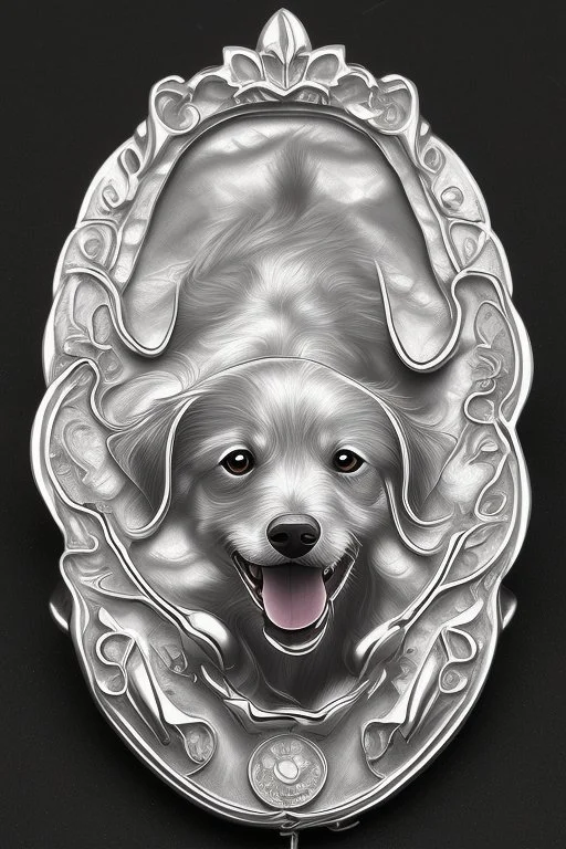 Silver Brooch in the shape of a dog Deberman white backgroundContains a gem