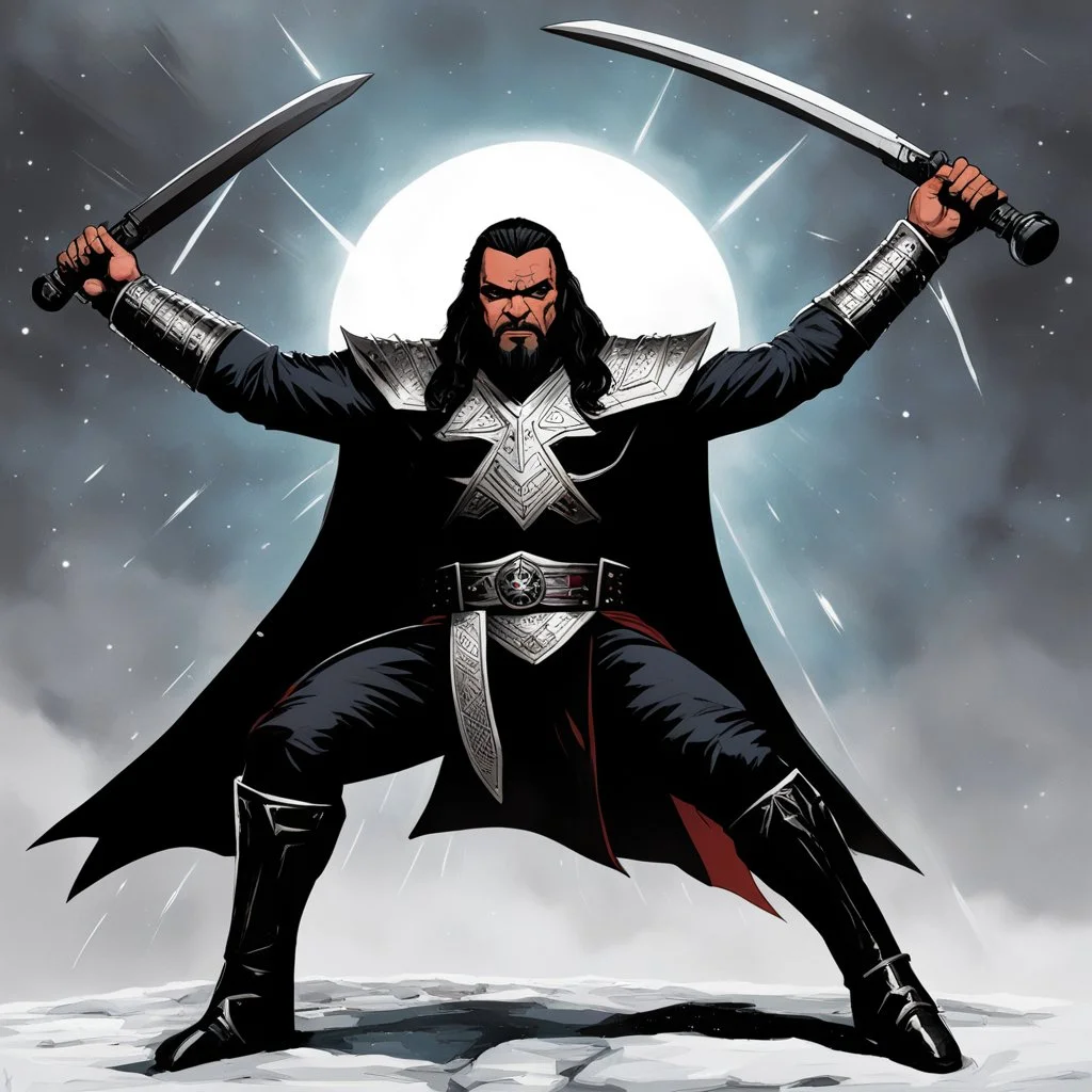 gangsta klingon rises his Bat'leth above his head, he has his feet on his victim