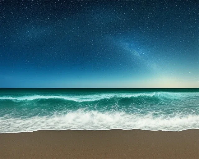 Night, stars, beach, calm, small waves, cool colors