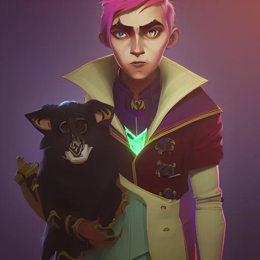 Portrait of a warlock kid with his pet familiar by Nick Harris