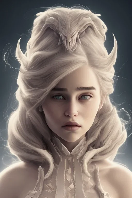 Perfect Emilia clarke face, dragon armor, fullbody, intricate, highly detailed face, highly realistic, fog, fire, particles