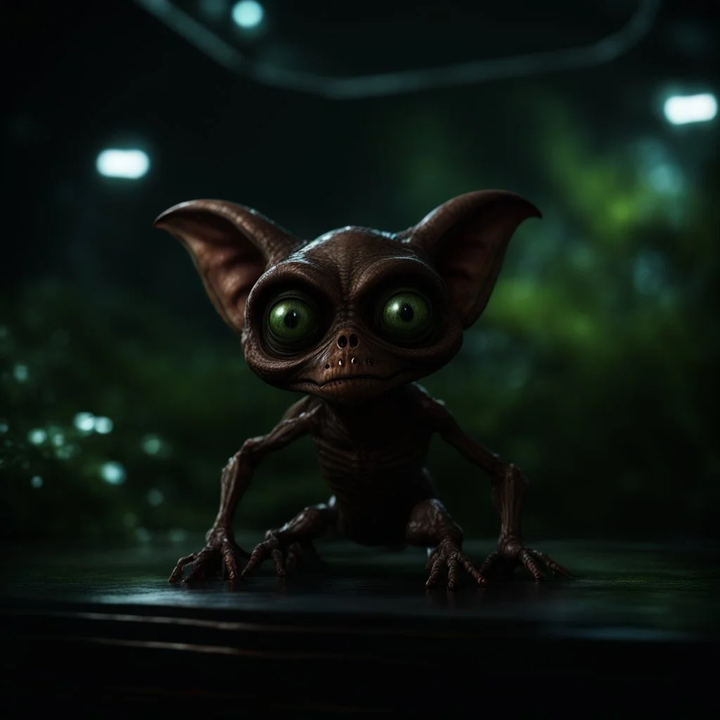 a lecture on blackboard of alien gremlin anatomy in dark lit reflective wet jungle metallic hall dome hotel tunnel, in the style of a fallout 4,bokeh like f/0.8, tilt-shift lens 8k, high detail, smooth render, down-light, unreal engine, prize winning