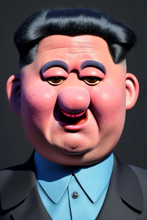 Waist up muppet Portrait, Kim Jong-un as muppet doll, black suit, photo studio, blue background, unreal engine 5, concept art, art station, god lights, ray tracing, RTX, lumen lighting, ultra detail, volumetric lighting, 3d.