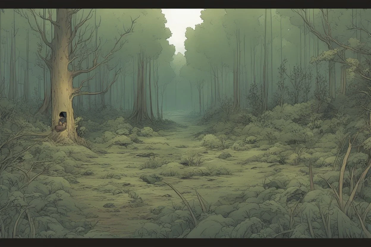 clearing, forest,overgrown, post-apocalyptic, comic book,