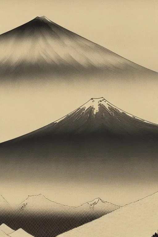 mount fuji, Ukiyo-e painting, highly detailed, black and white