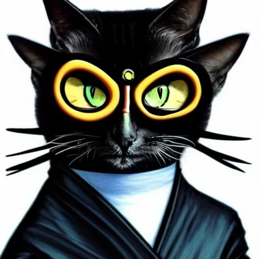 a cat, dressed as a ninja, anthropomorphic, hyper realism, maximum detail.