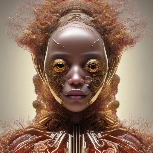 Octane render. 4K Oil painting. Fine art. Detailed. Fractal. Chakras. Sacred geometry. a brain exploding. kintsugi. Chaos. Portrait of a young black woman crying.a mind fracturing.confusion. Tears the colour of oil. Depression seeping out of her eyes nose and mouth like a oil spill.