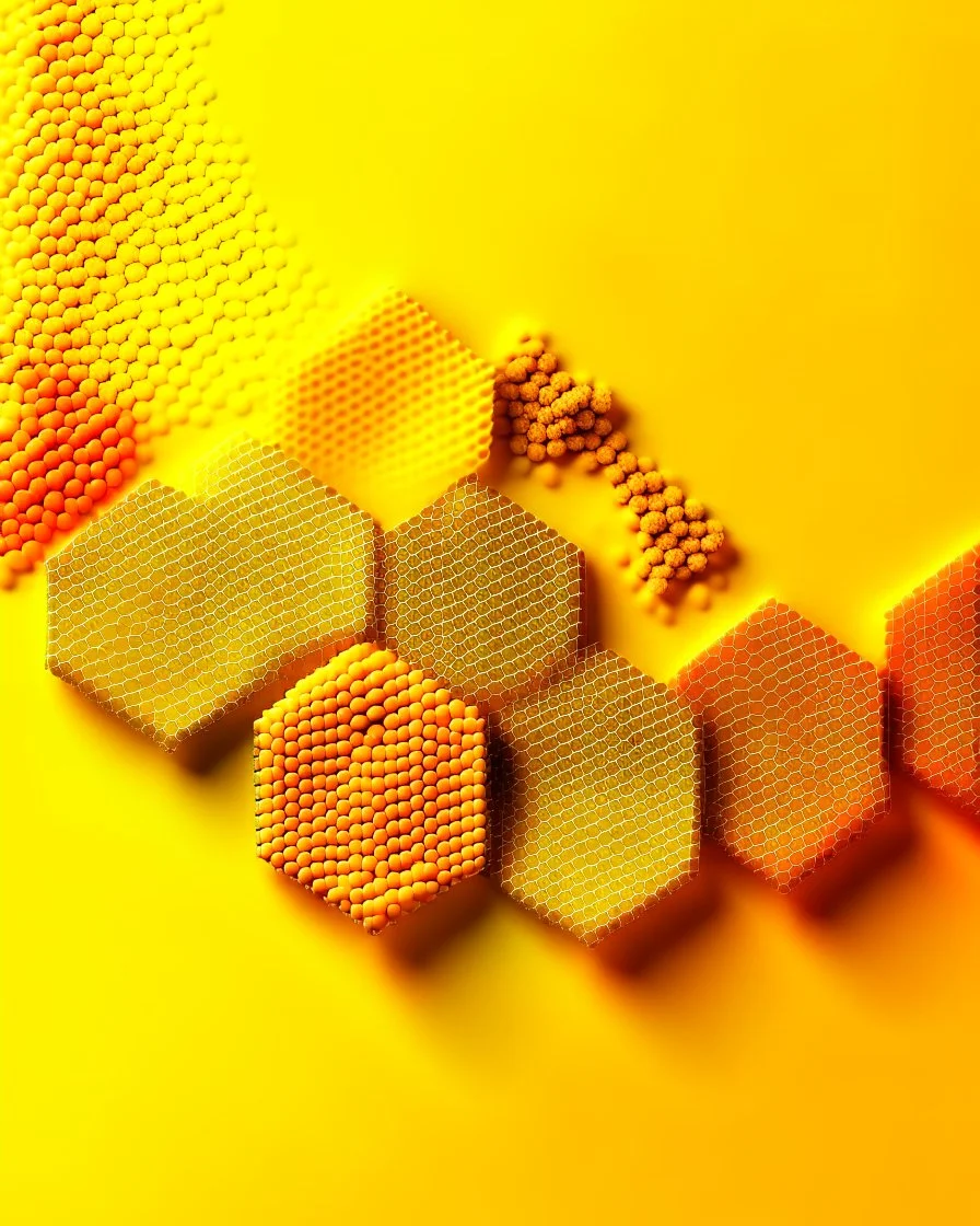 honeycombs of different colors and different sizes behind yellow background layout