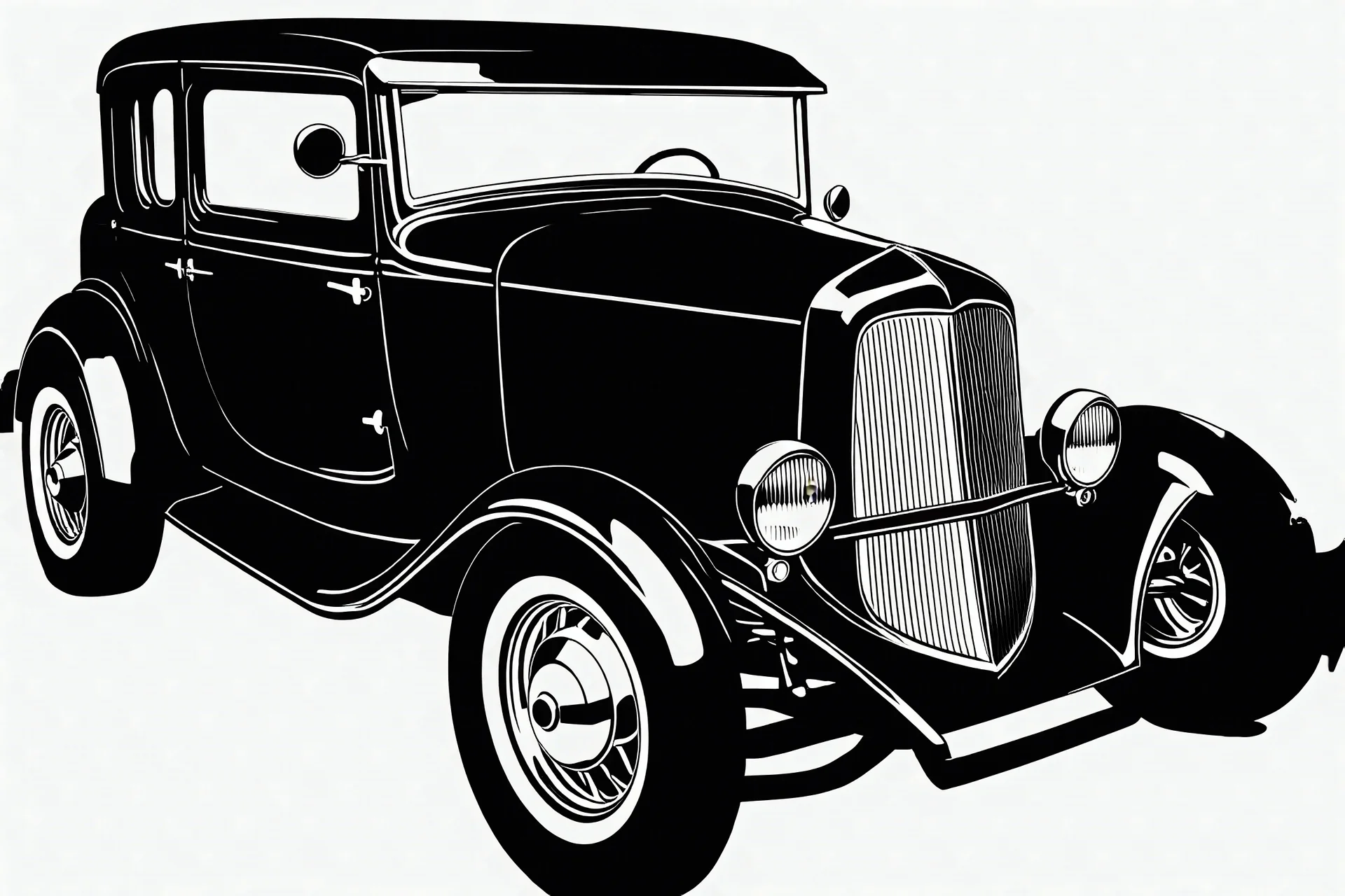 black 1932 ford, black line drawing on white