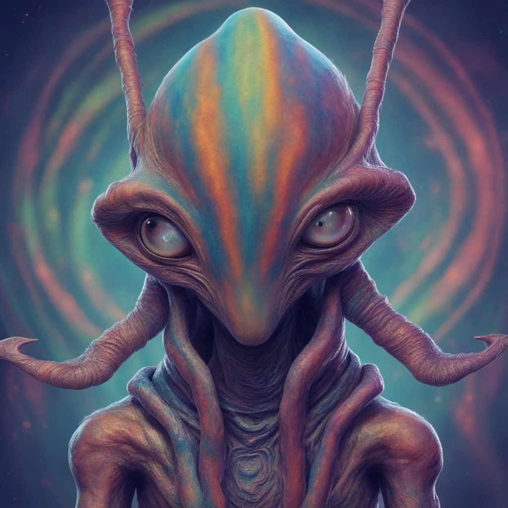 Imagine an alien from another galaxy, which (((does not have a big head))), (((does not have big eyes))), which is another race similar to humans, but with a special distinctive detail. With clothes, colorful