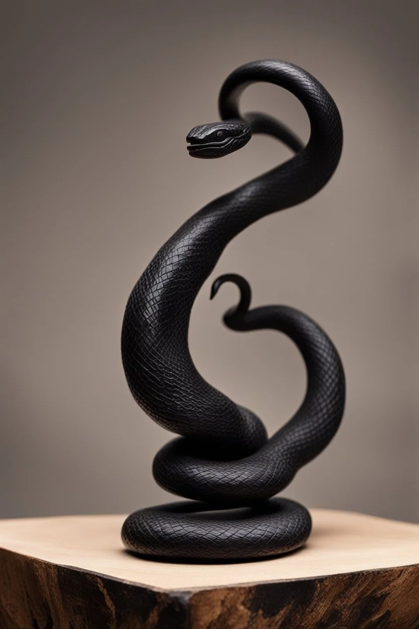 an ominous small statuette made of ebony in the form of a snake coiling around a rock