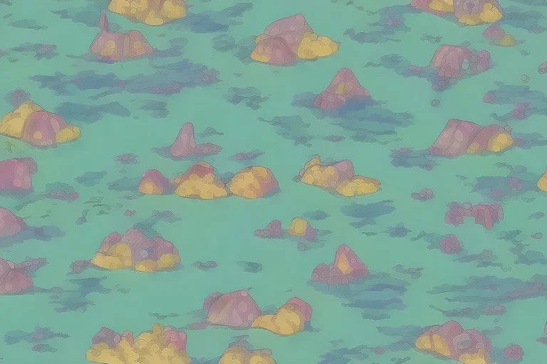 illustration fantasy horses of different colors in a field from afar