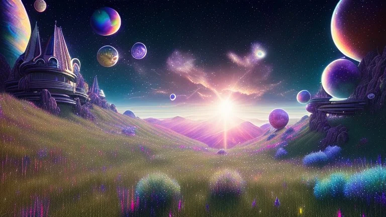 black crystal cosmic and galactic ambiance hill road stairs field grass sunny sky stars night surreal, full of details, smooth, bright sunshine，soft light atmosphere, light effect，vaporwave colorful, concept art, smooth, extremely sharp detail, finely tuned detail, ultra high definition, 8 k, unreal engine 5, ultra sharp focus white and violet landsacape with multicolored crystals falling from the sky, full of details, smooth, bright sunshine，soft light atmosphere, light effect，vaporwave