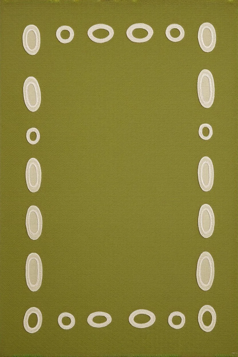 6.25" x 6.25" olive canvas with .75 inch margins and eight rows of 6 1.5cm white ovals spaced .5cm apart