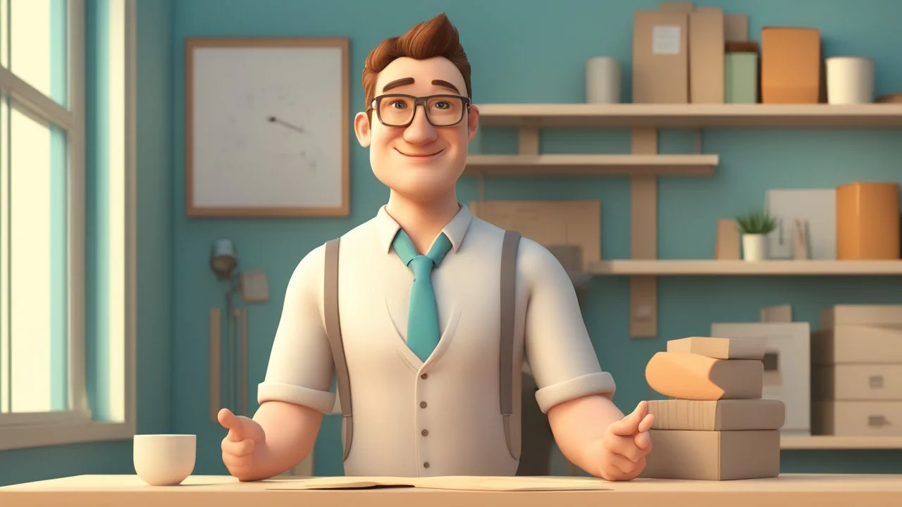 3d illustration of handsome business owner. half body. pixar style