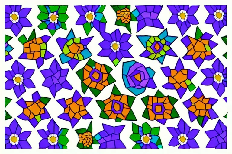 Mosaic flowers in outer space repeating pattern escher