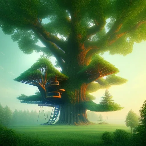 A giant tree With a giant treehouse,8k, meditation