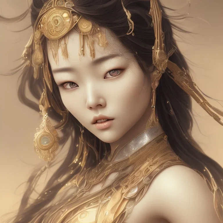 a wonderfull japanese woman, curves, indigenous clothing, silver long hair, hair covering one eye, ultradetailed fine art photo of a indian weet face portrait, 3 0 mm lens, golden ratio composition, detailed face, studio photography, very detailed,masterpiece, artstation, 8 k, highly coherent