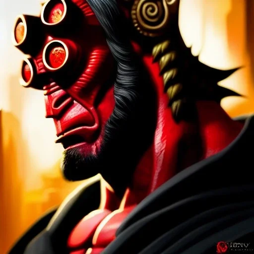 ultra detailed fullbody portrait of Hellboy , extremely detailed digital painting, intrincate, extremely detailed face,crystal clear Big eyes, in the style of Ashley Wood, mystical colors , perfectly centered image, perfect composition, rim light, beautiful lighting,8k, stunning scene, raytracing