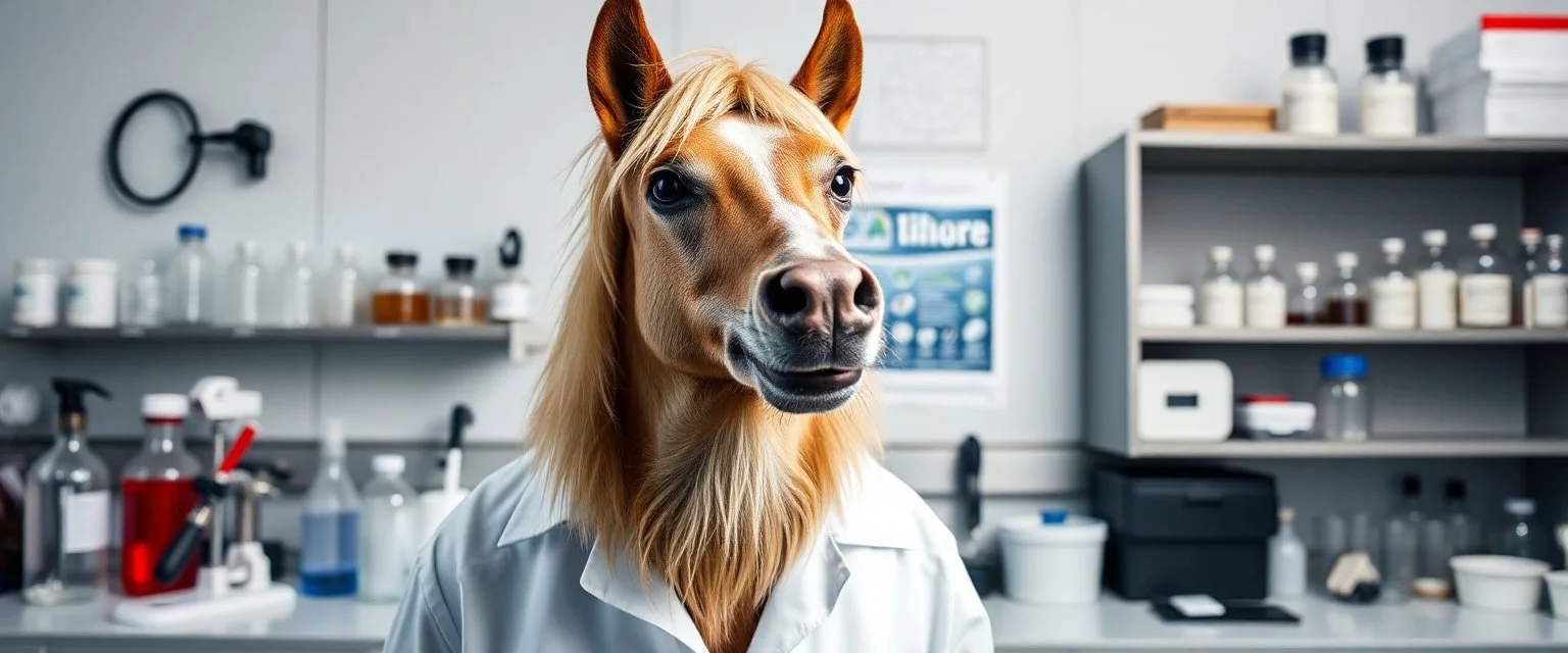 we absolutely should should mix horses and dogs scientist lab, mad scientist portrait